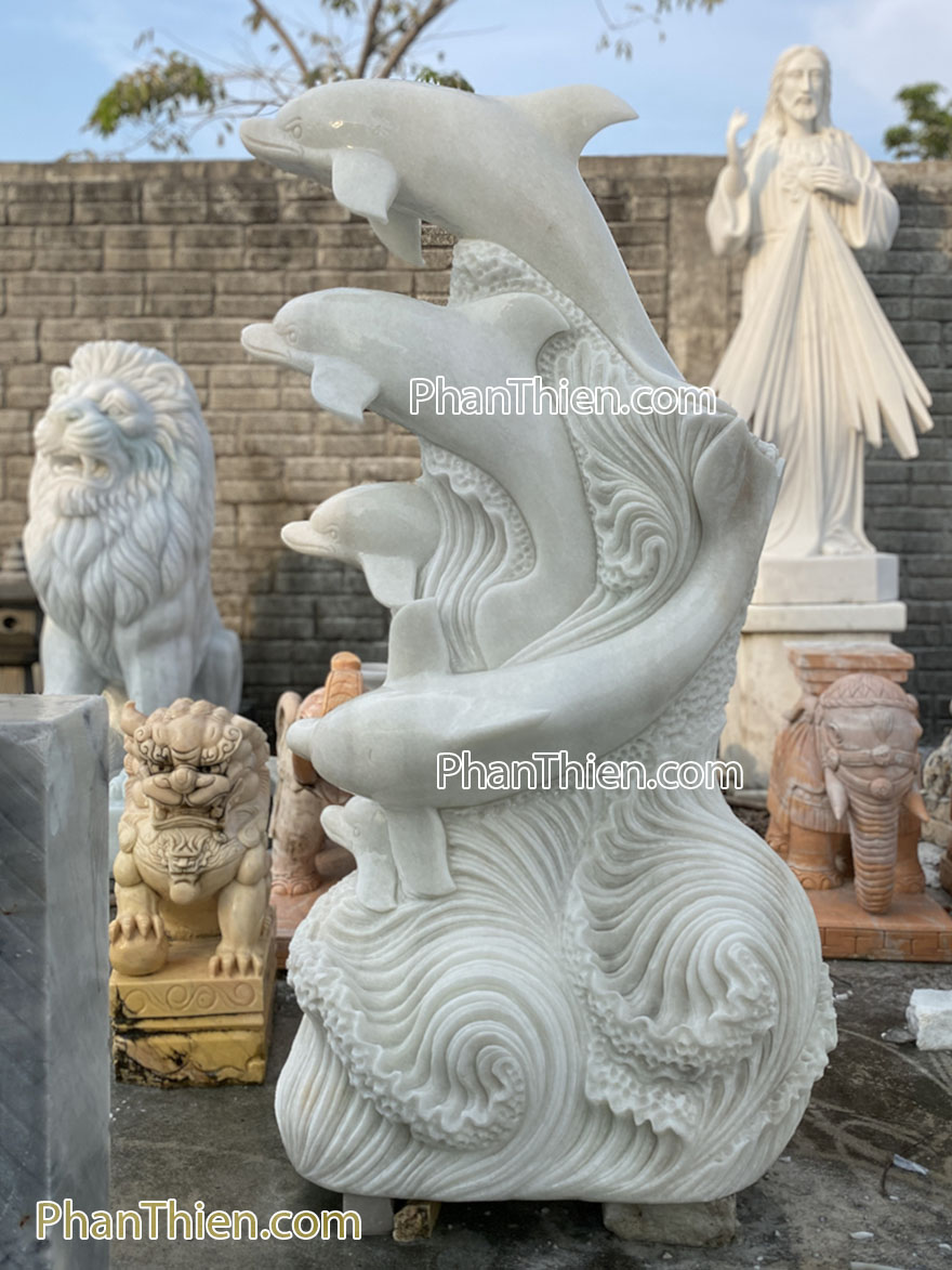 tượng cá heo phun nước bằng đá